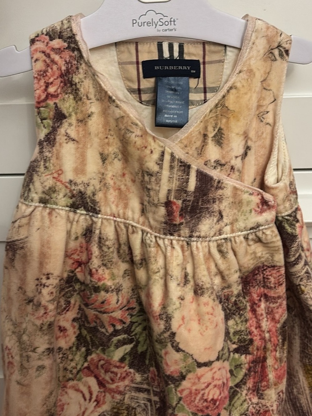 Burberry Peach Floral Velvet Sleeveless Dress 6m